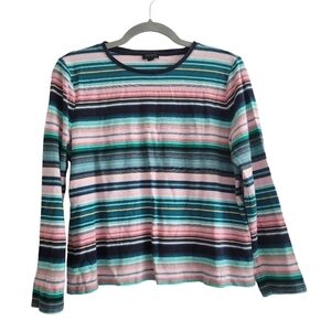 Talbots XLP Teal Pink Stripe Long Sleeve Crewneck Shirt Casual